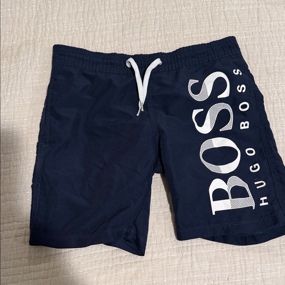 Hugo Boss Dark Blue Swim Trunks with White Accents